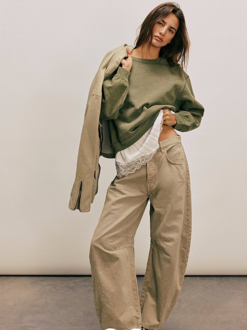 We The Free Good Luck Mid-Rise Barrel Jeans in Taupe - Picture 2 of 8